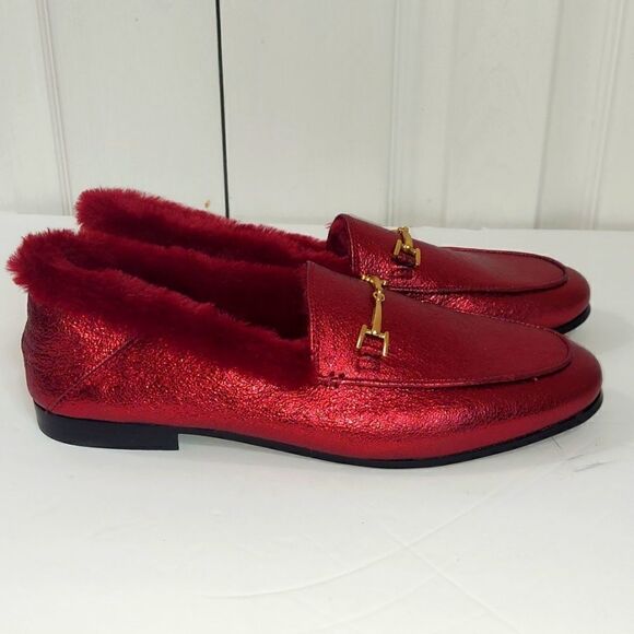 Sam Edelman Loraine Leather Faux Fur Burgundy Loafers - Picture 2 of 14